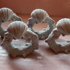Set of 4 Vintage Ceramic shell ocean , beach Napkin Rings
